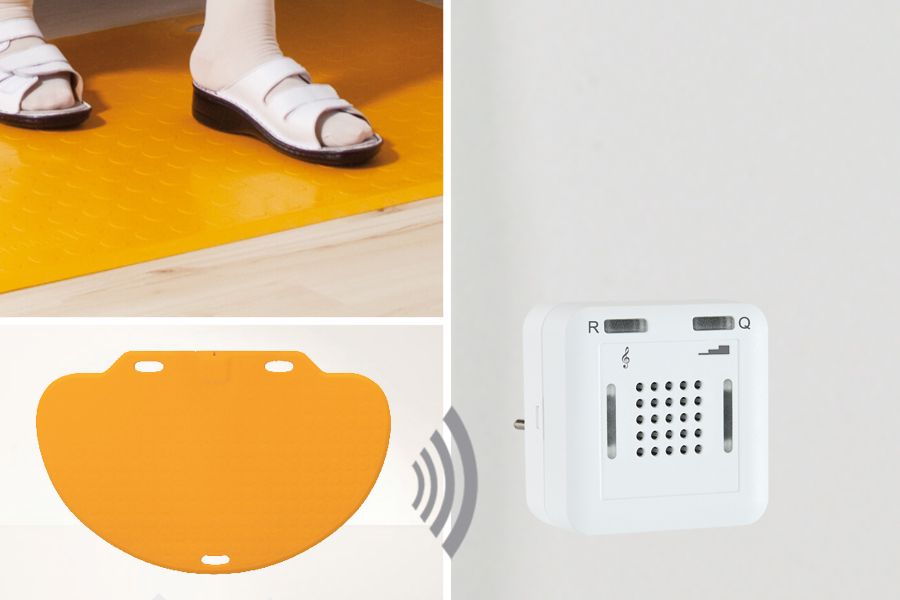 caremat_c_gelb_rcp25 Profi-Alarm-Trittmatte CareMat C gelb incl. Funk-Alarmierung auf Steckdosen-Empfänger Eldat RCP-25
