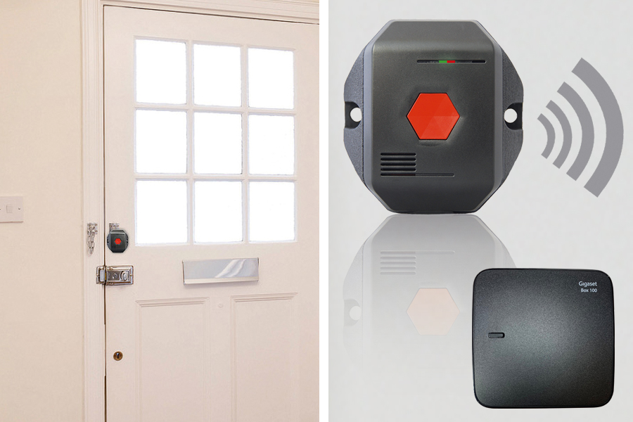 Disty_Stationaer_box100_900 Disty stationär DECT Notrufknopf incl. DECT Basis Gigaset100 | Alarm-Ruf privat | Panik-Taster