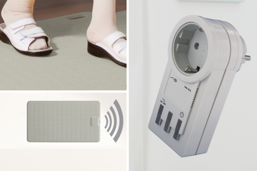 Profi-Alarm-Trittmatte CareMat B grau incl. Funk-Alarm auf Steckdosen-Empfänger mit Licht+Ton Profi-Alarm-Trittmatte CareMat B grau incl. Funk-Alarm auf Steckdosen-Empfänger mit Licht+Ton