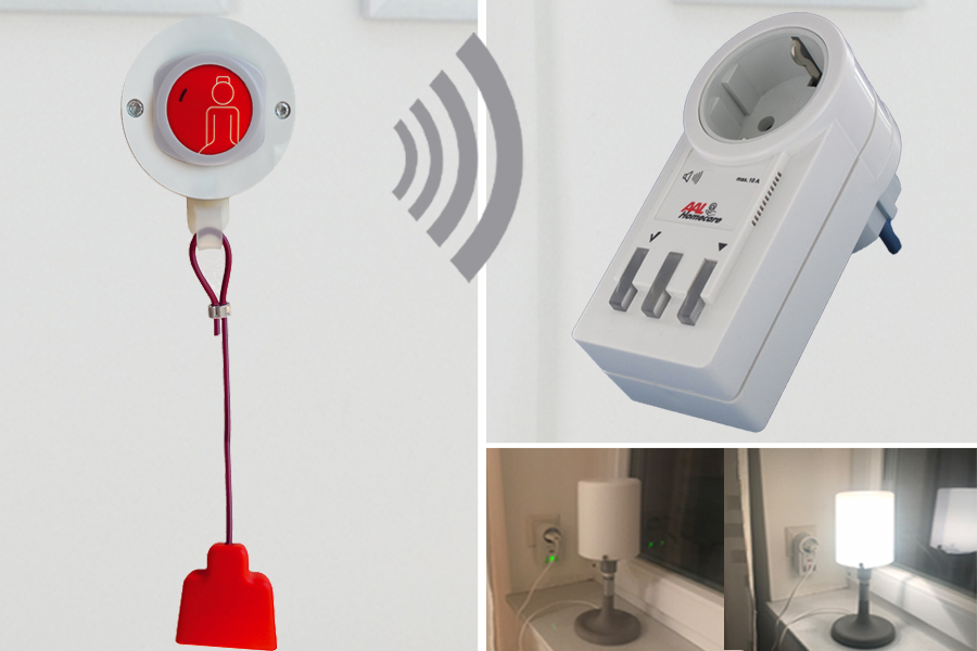 Funk-Rufsystem: Wand-Zugtaster HC-150 incl. Funk-Steckdose HC-503 (schaltet 230V Geräte ein/aus)