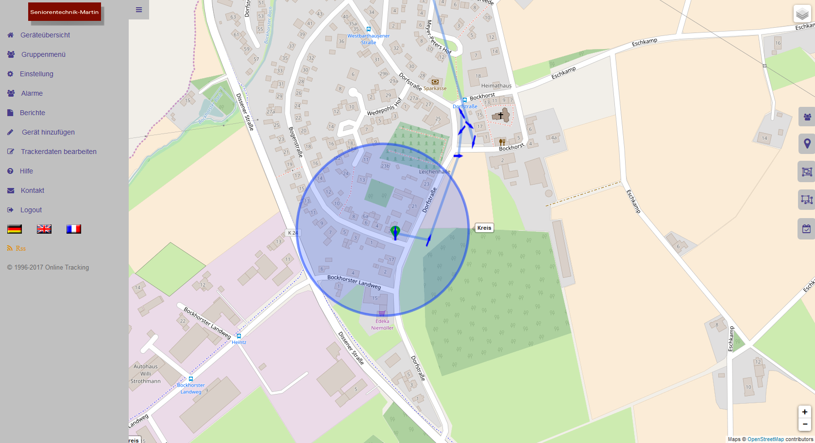 weglaufstop_Geofence_Portal_OSM-Map01iH5vkz0flBN3P Anzeige Geofence im Portal, Karte: OSM-Map, gezoomt