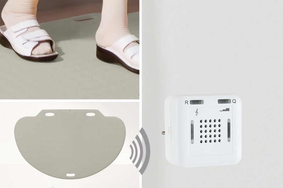 caremat_c_grau_rcp25 Profi-Alarm-Trittmatte CareMat C grau incl. Funk-Alarmierung auf Steckdosen-Empfänger Eldat RCP-25