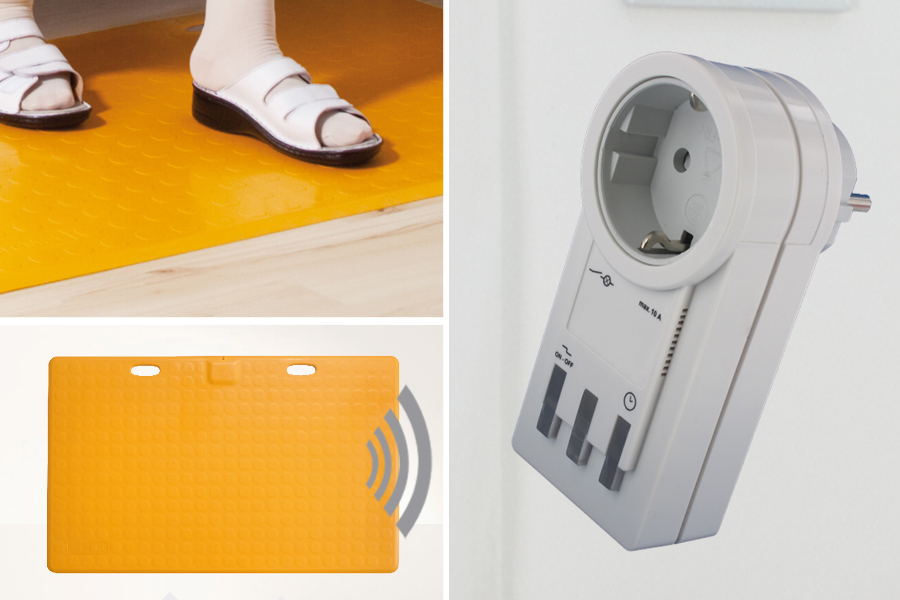 Profi-Alarm-Trittmatte CareMat A gelb incl. Funk-Alarm auf Steckdosen-Empfänger mit Licht+Ton  Profi-Alarm-Trittmatte CareMat A gelb incl. Funk-Alarm auf Steckdosen-Empfänger mit Licht+Ton