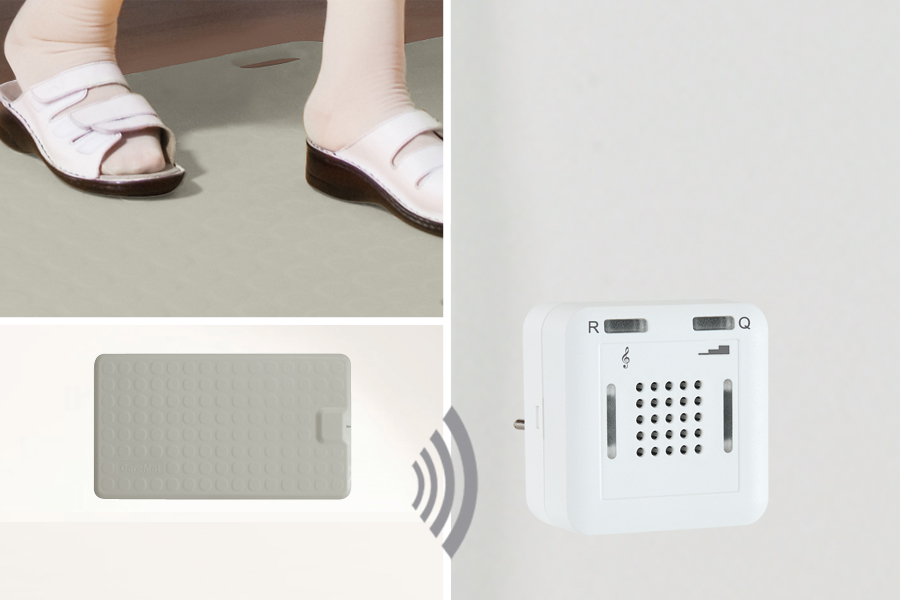 Profi-Alarm-Trittmatte CareMat B grau incl. Funk-Alarmierung auf Steckdosen-Empfänger Eldat RCP-25