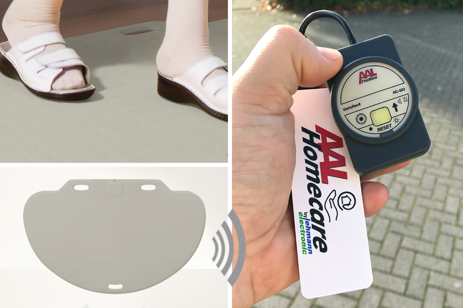 Profi-Alarm-Trittmatte CareMat C grau incl. Funk-Alarm auf mobilem Empfänger mit Licht+Ton HC-502