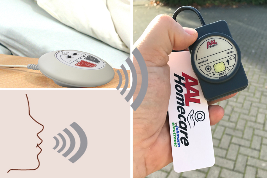Funk-Rufsystem: Rufmelder HC-315 incl. Funk-Alarmierung auf mobilem Empfänger mit Licht+Ton HC-502