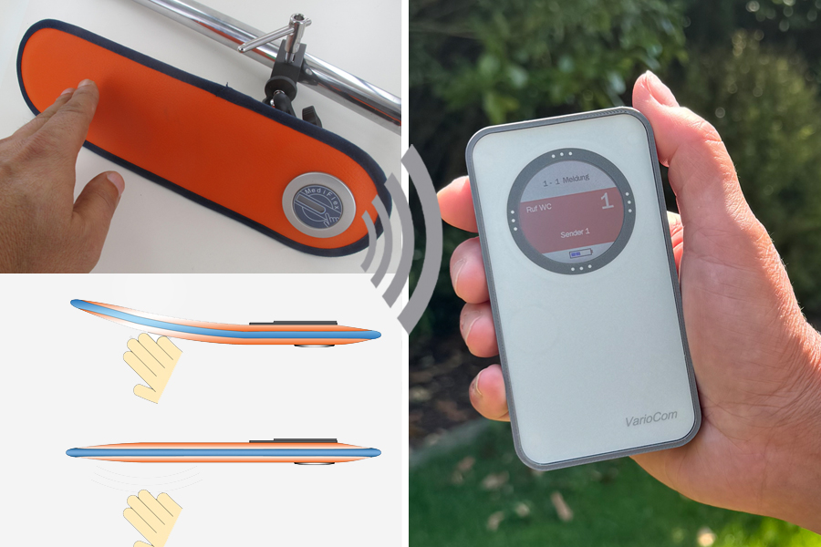 Funk-Rufsystem: MediFlex+ incl. Funk-Alarmierung auf mobilen Empfänger VarioCom (Display, Vibration + Ton) | Druck/Berührungslos | Touch