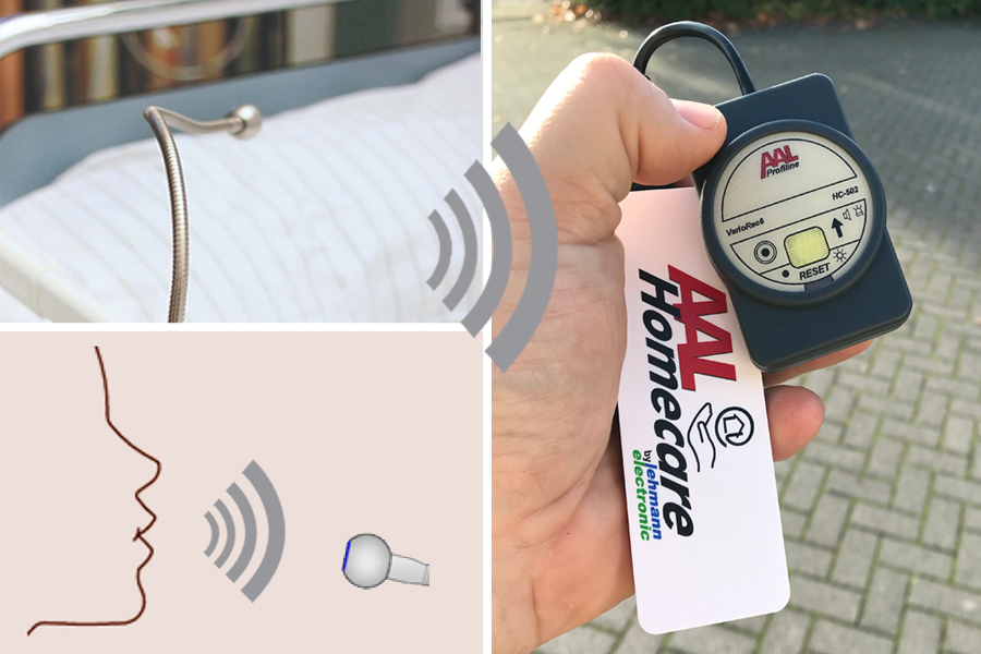 Funk-Rufsystem: Puste-Sensor HC-110 incl. Funk-Alarmierung auf mob. Empfänger mit Licht+Ton HC-502