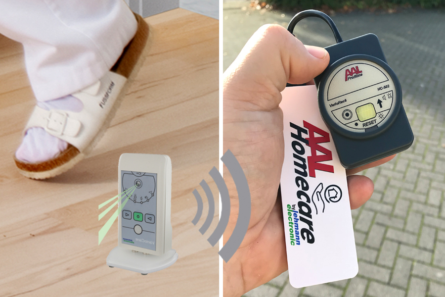 Funk-Rufsystem: Bewegungsmelder HC-425 incl. Funk-Alarm auf mobilem Empfänger mit Licht+Ton HC-502