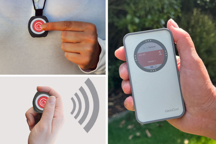 Funk-Rufsystem: Rufknopf incl. Funk-Alarmierung auf mobilen Empfänger VarioCom (Display+Ton)