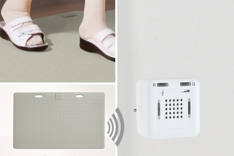 caremat_a_grau_rcp25 Profi-Alarm-Trittmatte CareMat A grau incl. Funk-Alarmierung auf Steckdosen-Empfänger Eldat RCP-25