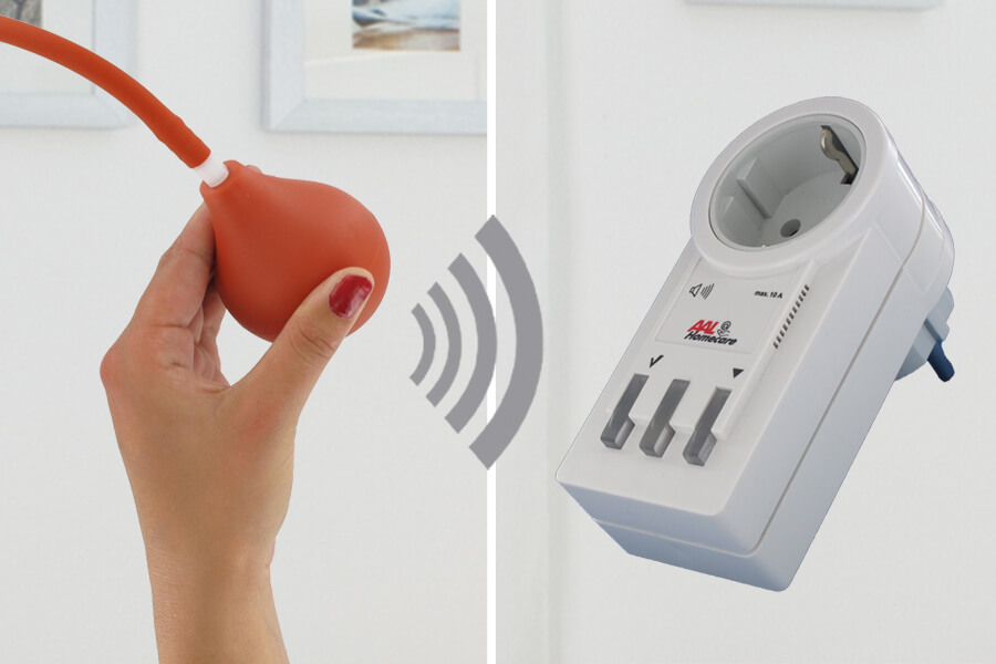 Funk-Rufsystem: Balltaster HC-190 incl. Funk-Alarm. auf Steckdosen-Empfänger m. Licht+Ton HC-501