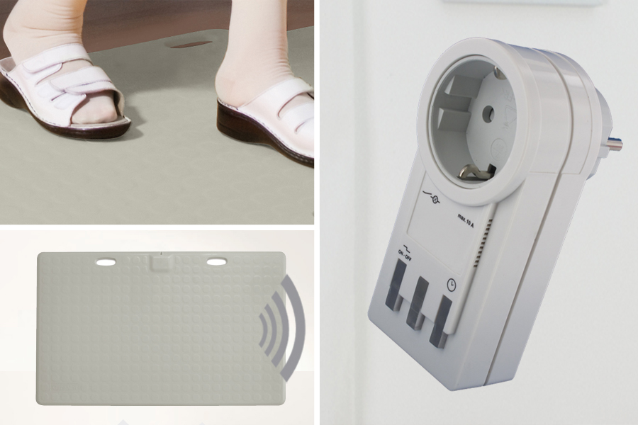Profi-Alarm-Trittmatte CareMat A grau incl. Funk-Alarm auf Steckdosen-Empfänger mit Licht+Ton  Profi-Alarm-Trittmatte CareMat A grau incl. Funk-Alarm auf Steckdosen-Empfänger mit Licht+Ton