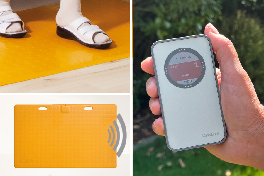 Profi-Alarm-Trittmatte CareMat A gelb incl. Funk-Alarm auf mobilen Empfänger VarioCom (Display+Ton)
