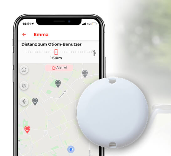 Demenz_GPS_incl_App__wasser In der App wird die Entfernung zum Tag angezeigt