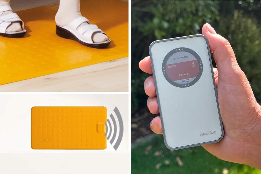 Profi-Alarm-Trittmatte CareMat B gelb incl. Funk-Alarm auf mobilen Empfänger VarioCom (Display, Vibration + Ton)