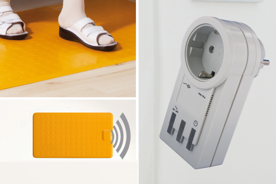 Profi-Alarm-Trittmatte CareMat B gelb incl. Funk-Alarm auf Steckdosen-Empfänger mit Licht+Ton  Profi-Alarm-Trittmatte CareMat B gelb incl. Funk-Alarm auf Steckdosen-Empfänger mit Licht+Ton