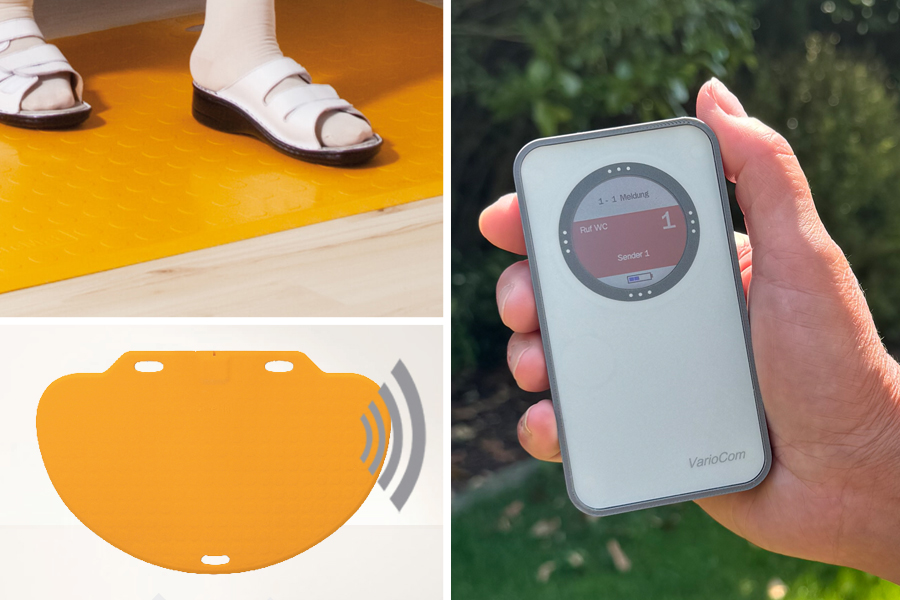 Profi-Alarm-Trittmatte CareMat C gelb incl. Funk-Alarm auf mobilen Empfänger VarioCom (Display, Vibration + Ton)