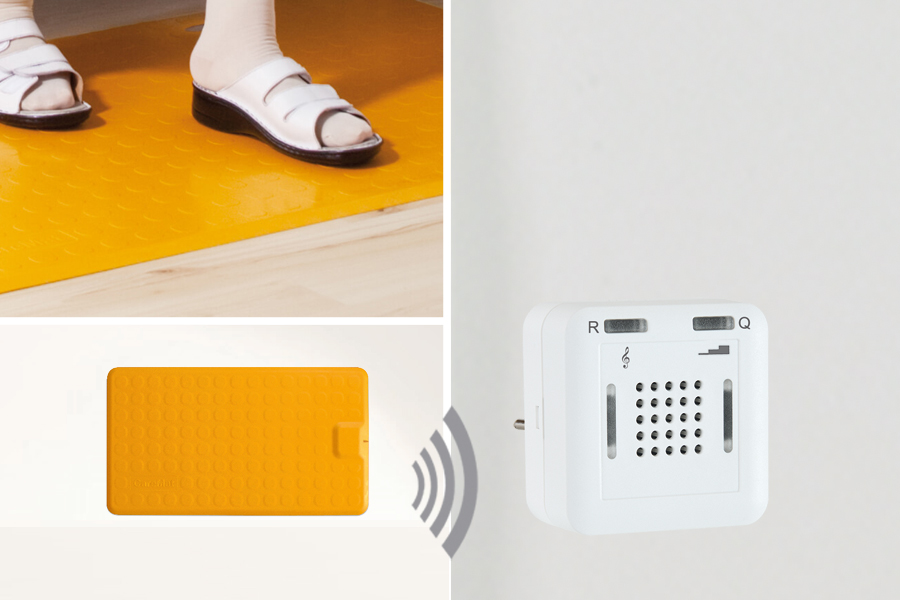Profi-Alarm-Trittmatte CareMat B gelb incl. Funk-Alarmierung auf Steckdosen-Empfänger Eldat RCP-25