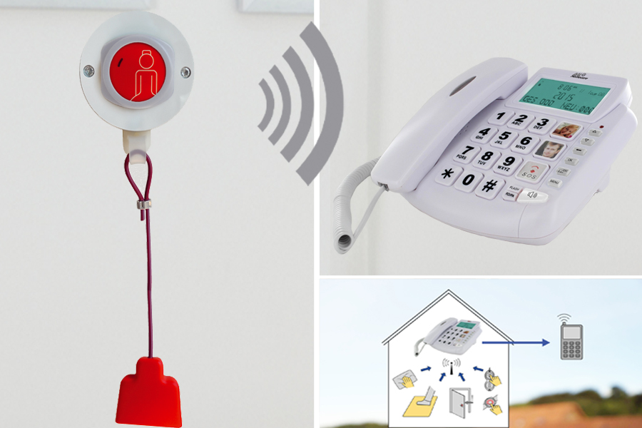 Funk-Rufsystem: Wand-Zugtaster HC-150 incl. Alarmierung durch Notruftelefon (Anruf auf Telefon)