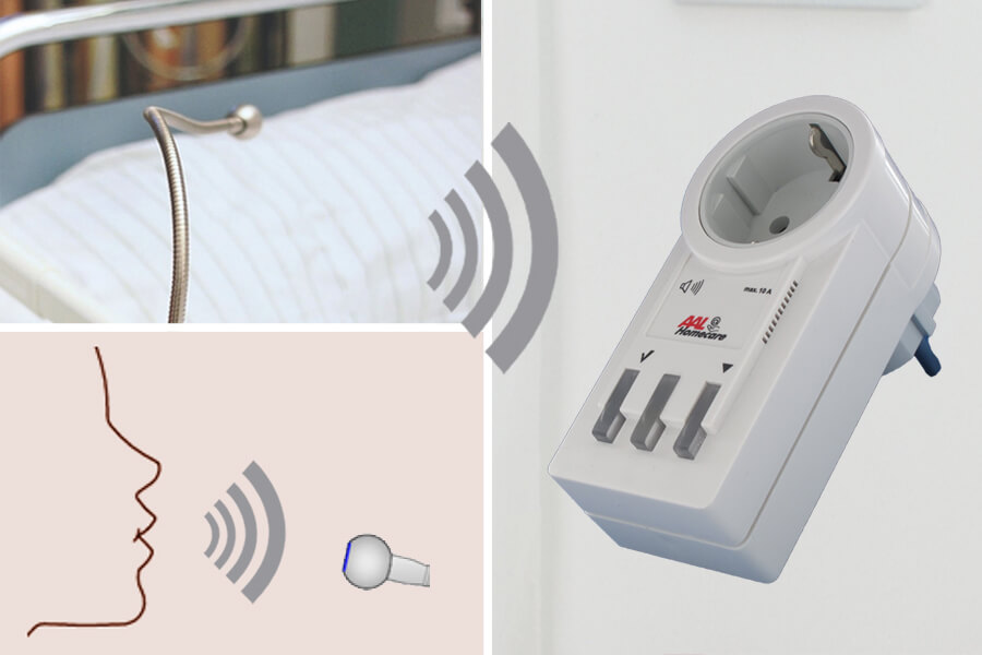 Funk-Rufsystem: Puste-Sensor HC-110 incl. Funk-Alarm. auf Steckdosen-Empfänger mit Licht+Ton HC-501