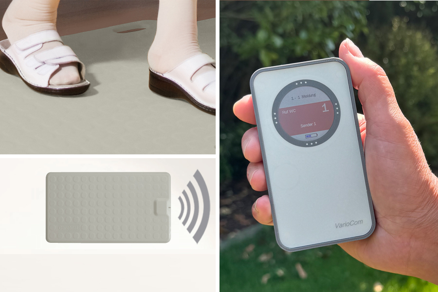 Profi-Alarm-Trittmatte CareMat B grau incl. Funk-Alarm auf mobilen Empfänger VarioCom (Display, Vibration + Ton) 