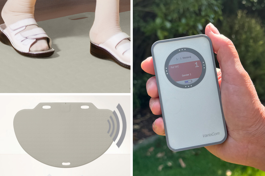 Profi-Alarm-Trittmatte CareMat C grau incl. Funk-Alarm auf mobilen Empfänger VarioCom (Display, Vibration + Ton)
